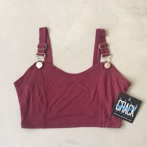 Bear Dance Maroon Overalls Crop Top